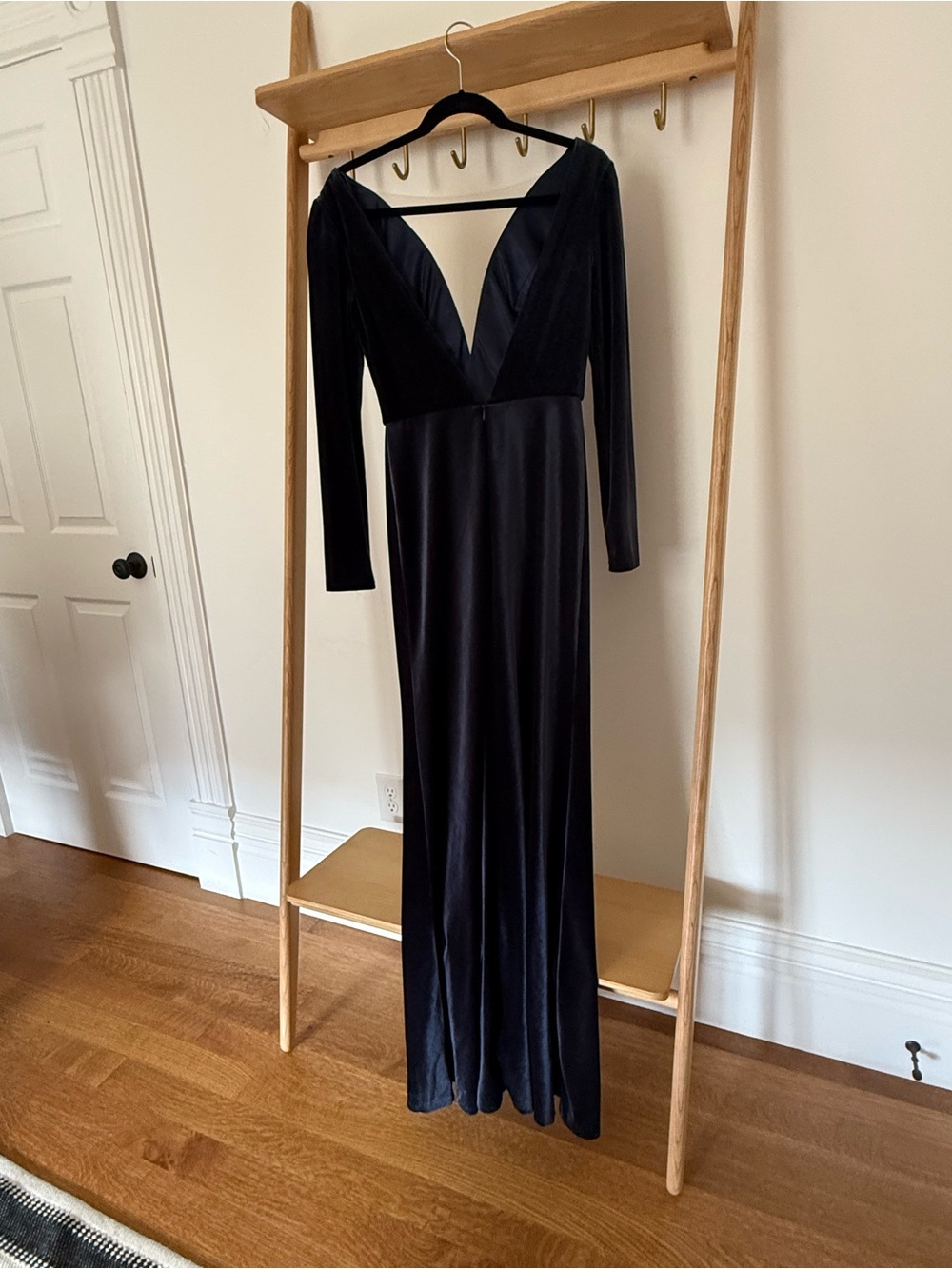 Jenny Yoo Dark Blue Long-Sleeve Velvet Gown